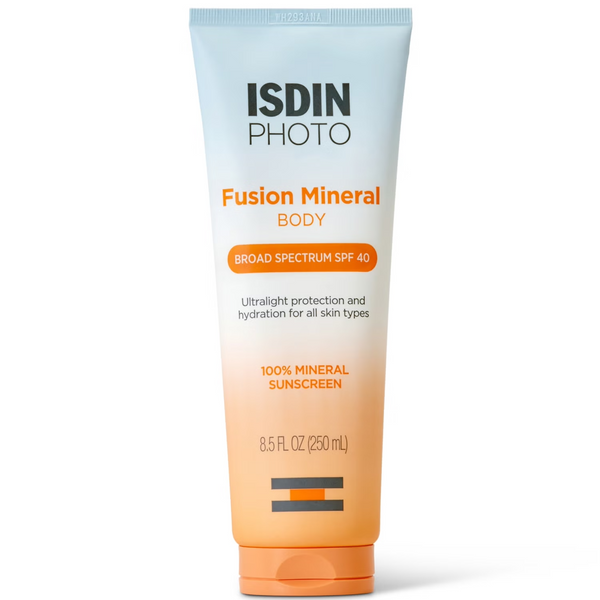 Isdin Fusion Mineral Body Broad Spectrum SPF 40 Ultralight protection and hydration for all skin types, 100% Mineral Sunscreen by ISDIN 8.5 ounce bottle.